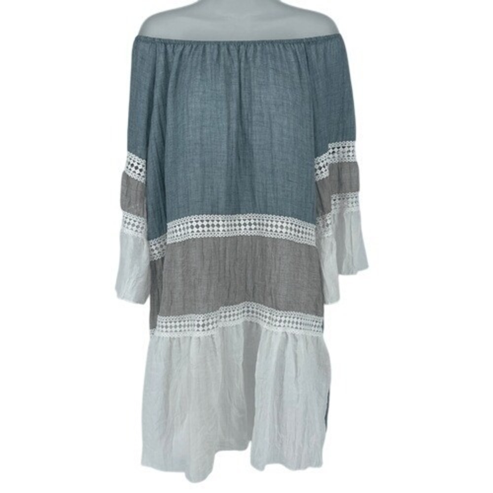 Kaktus Off Shoulder Colorblock Peasant Dress Lace Trim Bell Sleeve Size S